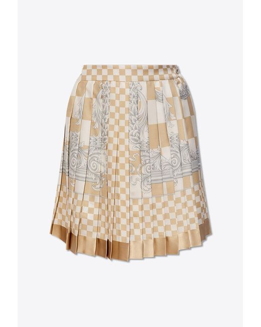Versace Natural Contrasto Pleated Silk Mini Skirt