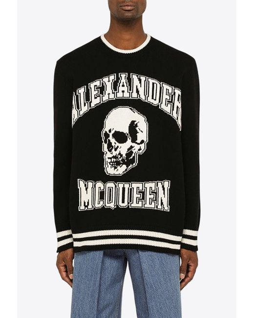 Alexander McQueen Black Varsity Crewneck Sweater for men