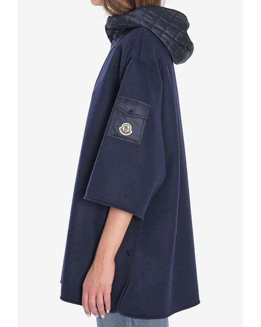 Moncler Blue Logo Patch Zip-Up Cape