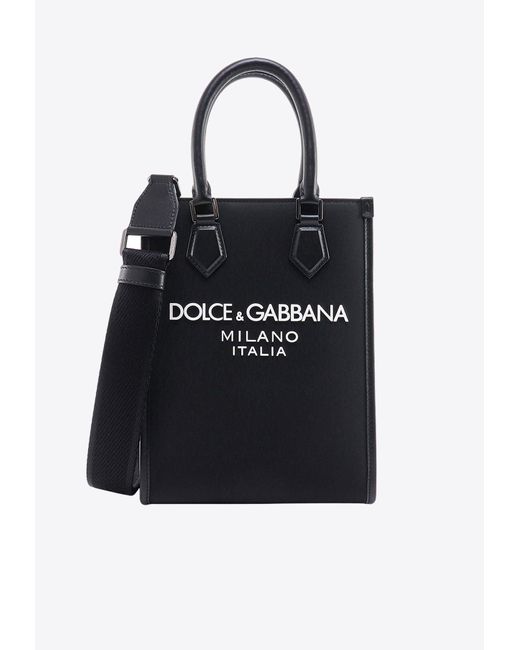 Dolce & Gabbana Black Small Rubberized Logo Messenger Bag for men