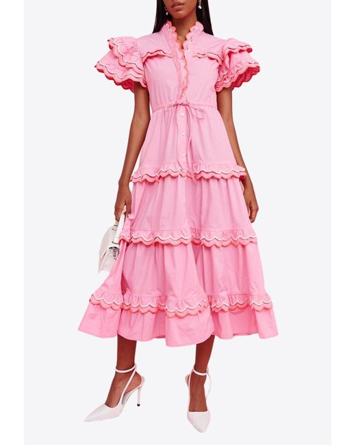 Celiab Pink Eden Ruffle Midi Dress