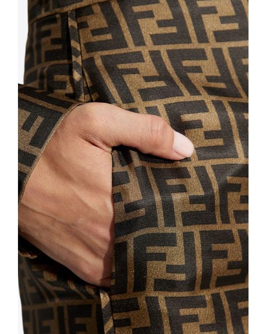 Fendi Natural Ff Jacquard Silk Pants
