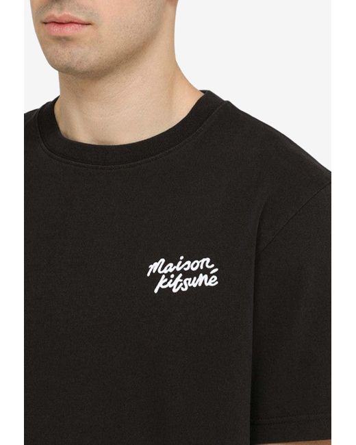 Maison Kitsuné Black Logo-Embroidered Crewneck T-Shirt for men