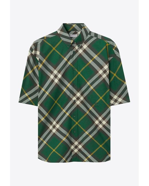 Burberry Green Logo-Embroidered Button-Down Shirt for men