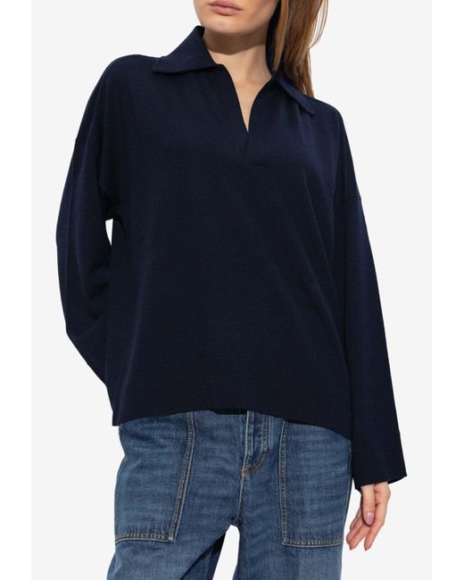 Bottega Veneta Blue V-Neck Wool Polo Sweater