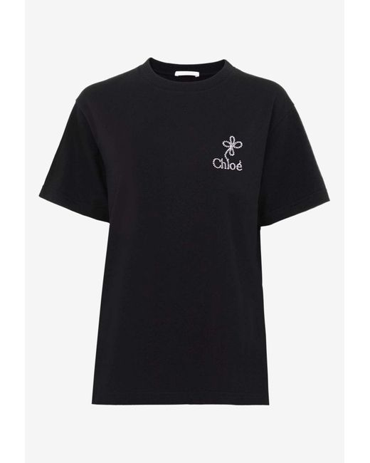Chloé Blue Logo-Embroidered Crewneck T-Shirt
