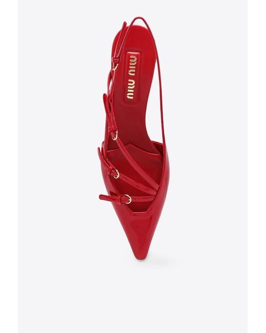 Miu Miu Red Logo Patent Slingback Pump