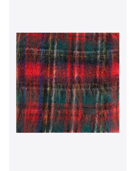Saint Laurent Red Brushed Check-Pattern Scarf