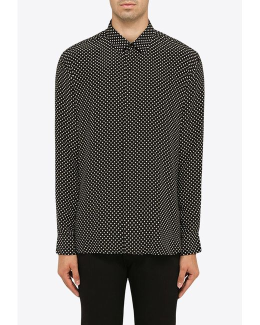 Saint Laurent Gray Polka Dot Long-sleeved Shirt for men