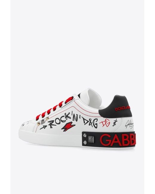 Dolce & Gabbana White Portofino Studded Sneakers for men