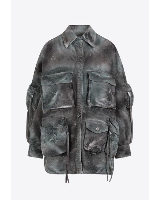 The Attico Gray Fern Stained Camouflage Denim Jacket