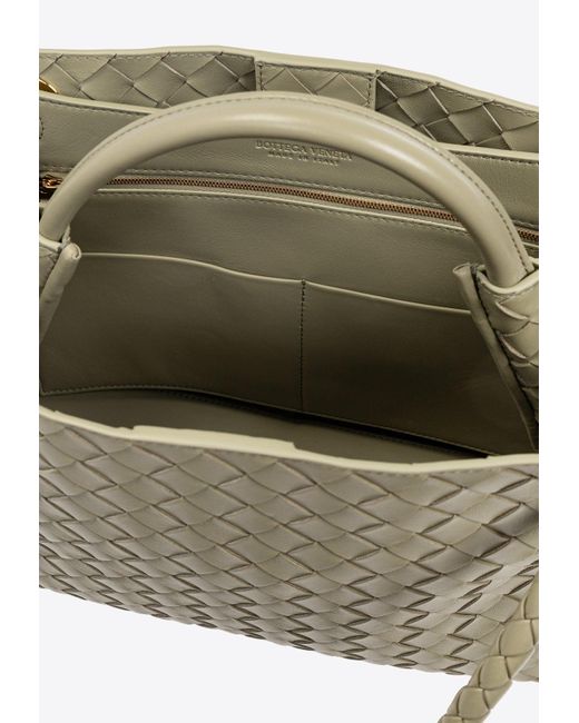 Bottega Veneta Natural Medium Andiamo Intrecciato Leather Top Handle Bag
