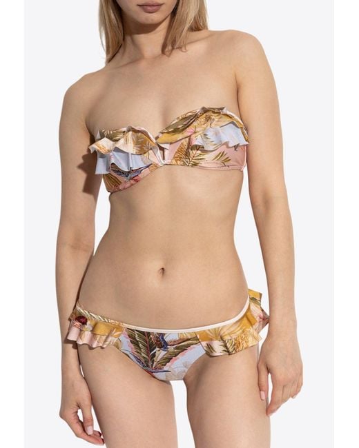 Zimmermann Natural Botanical Print Strapless Bikini