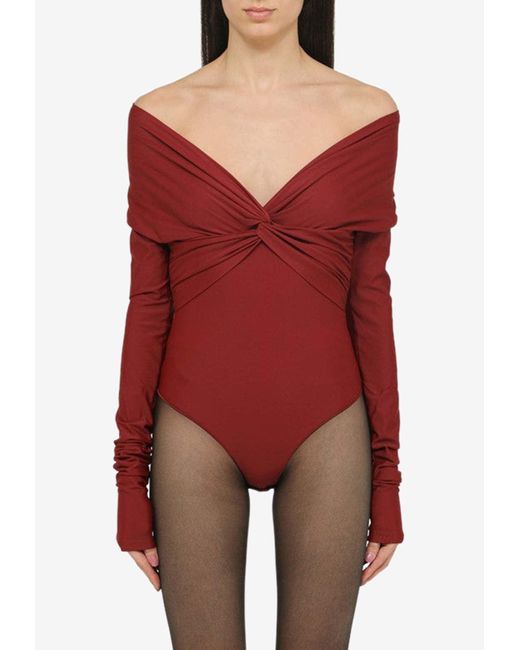ANDAMANE Red Long-Sleeved Knotted Bodysuit