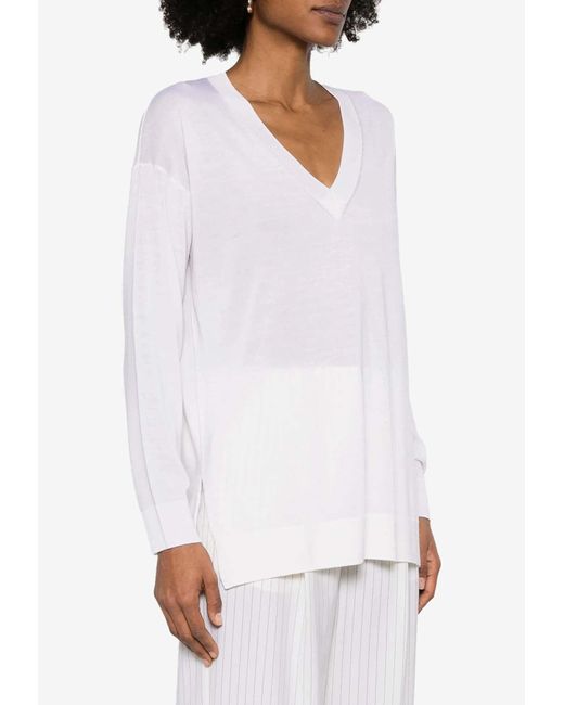 P.A.R.O.S.H. White Linfa V-Neck Wool Blend Sweater