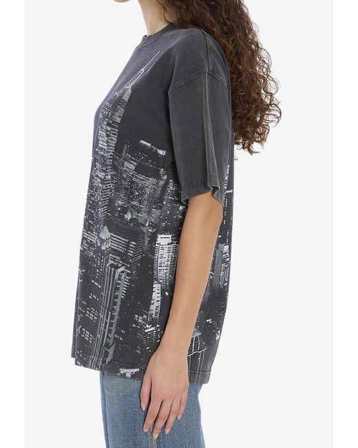 Alexander Wang Black T-Shirt With Thermo-Applied Rhinestones And Ny Skyline