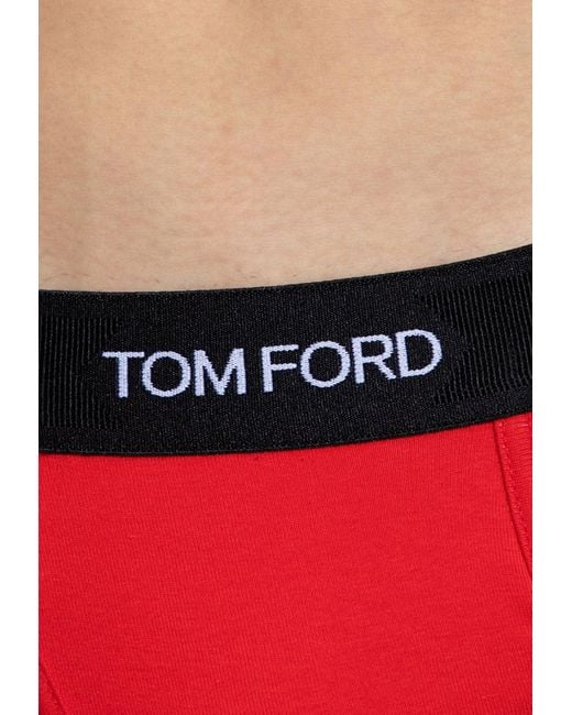 Tom Ford Red Logo Jacquard Stretch Briefs for men