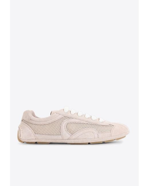 Prada White Openwork Suede And Leather Sneakers