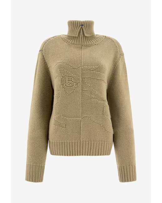 Burberry Green Ekd Knitted Cashmere Turtleneck Sweater