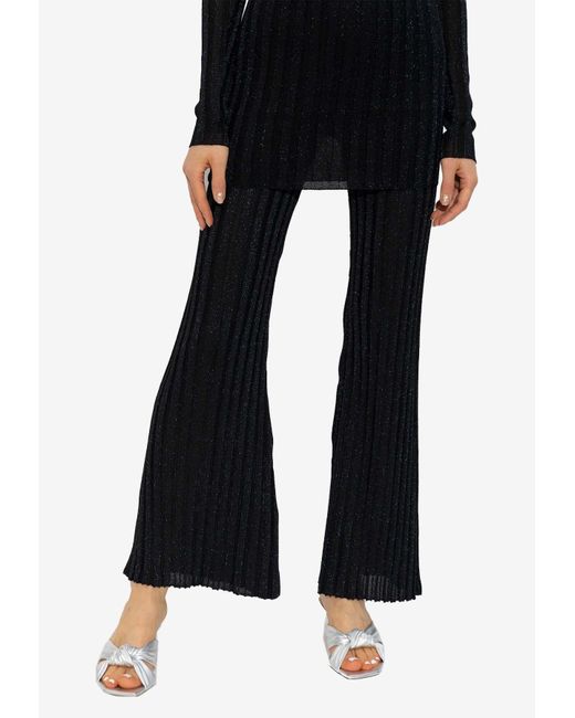 Stella McCartney Black Ribbed Knit Straight-Leg Pants
