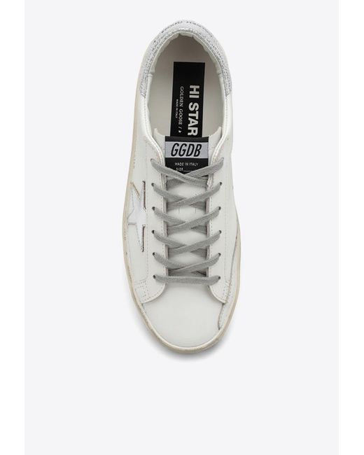 Golden Goose Deluxe Brand White Hi-Star Leather Sneakers With Laminated Star