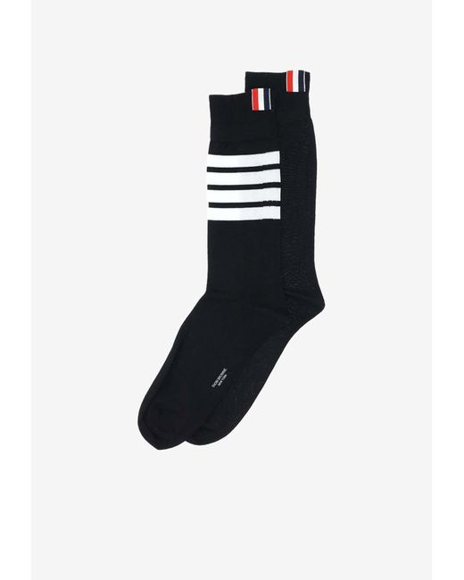 Thom Browne Black 4-Bar Stripes Mid-Calf Socks for men
