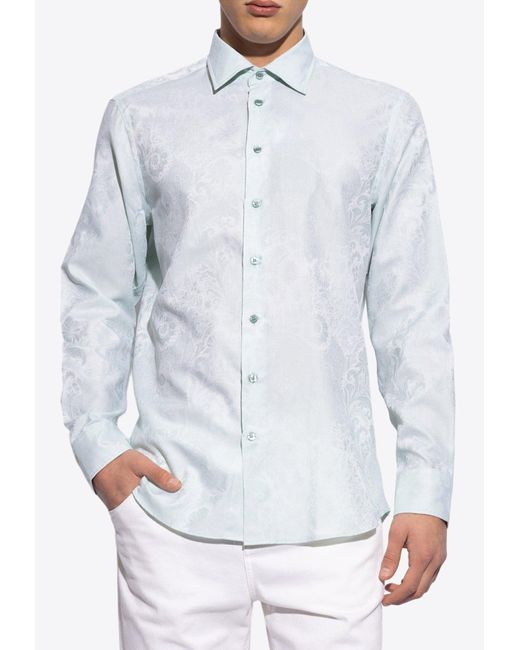 Etro White Paisley Jacquard Long-Sleeved Shirt for men