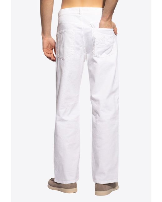 Etro White Logo Embroidered Straight-Leg Jeans for men