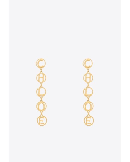 Chloé White Script Logo Drop Earrings