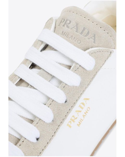 Prada White Suede Low-Top Sneakers