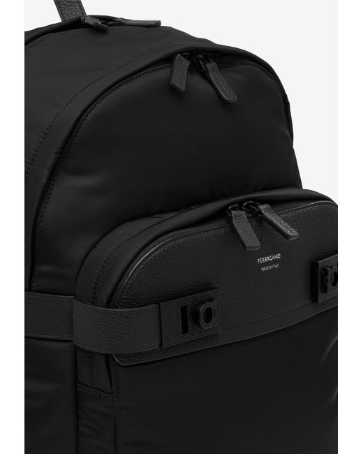 Ferragamo Black Gancini Twins Backpack for men