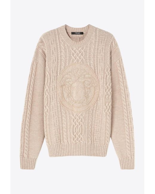 Versace Natural Medusa Cable Knit Wool Sweater for men