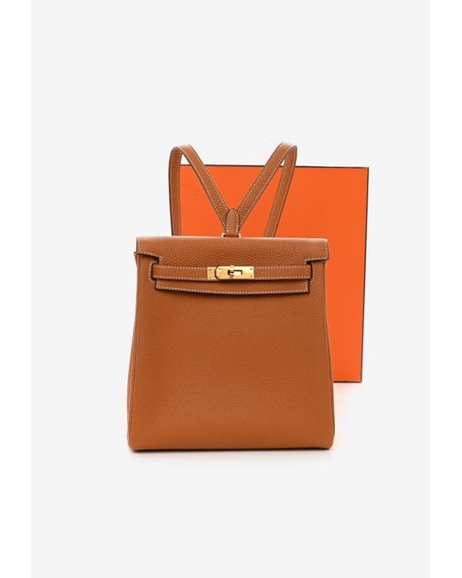 Hermès Kelly Ado 22 Backpack In Toffee Taurillon Clemence With
