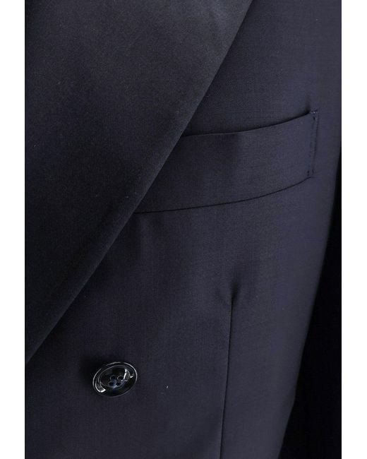 Brunello Cucinelli Blue Double-Breasted Wool Suit for men
