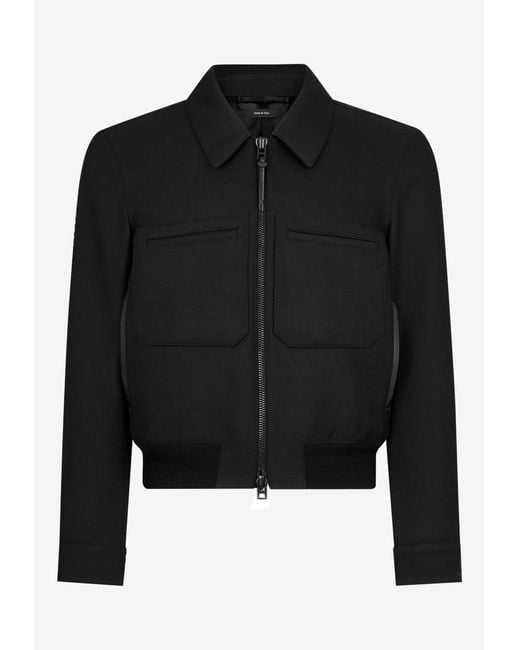 Tom Ford Black Lacquered Wool Battle Jacket for men