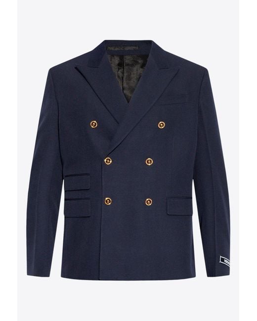 Versace Blue Double-Breasted Wool Blazer for men