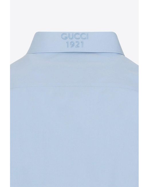 Gucci Blue Logo-Embroidered Shirt for men