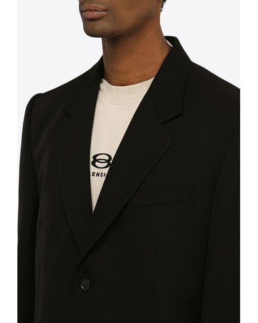 Balenciaga Black Single-Breasted Wool Blazer for men