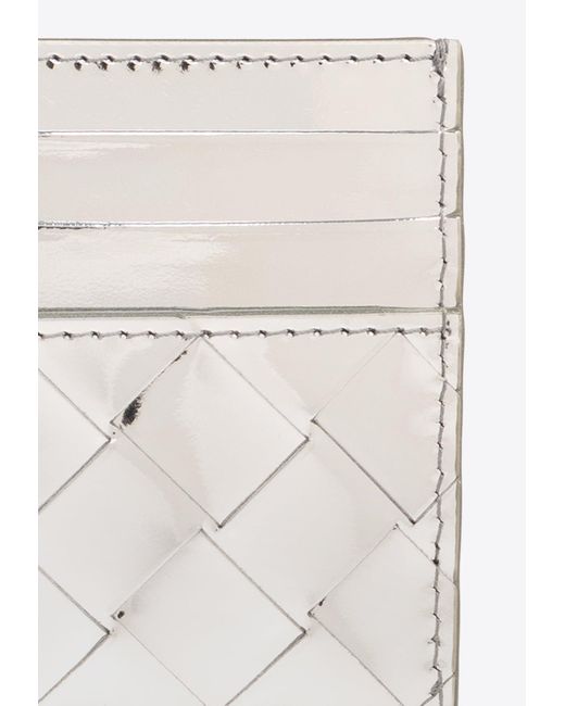 Bottega Veneta White Intrecciato Leather Metallic Cardholder