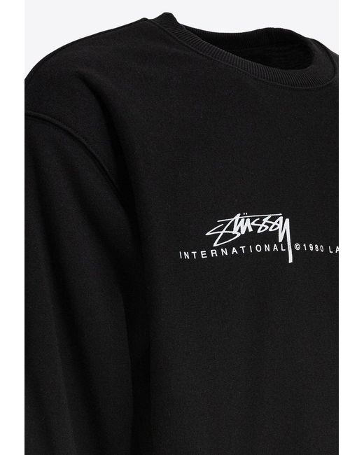 Stussy Black Logo Print Crewneck Sweatshirt for men