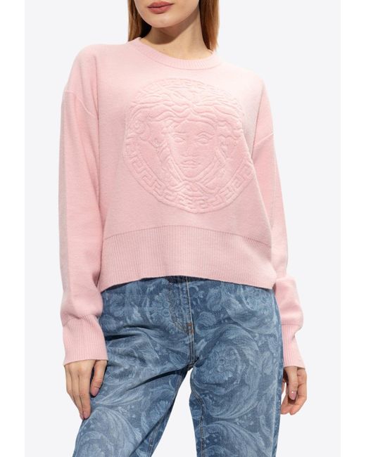 Versace Pink Medusa Wool Blend Knit Sweater