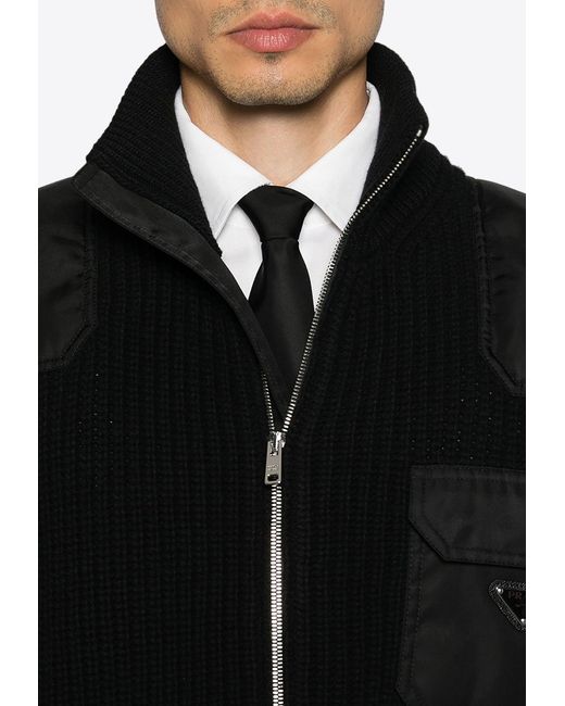 Prada Black Enamel-Triangle Zip-Up Jacket for men
