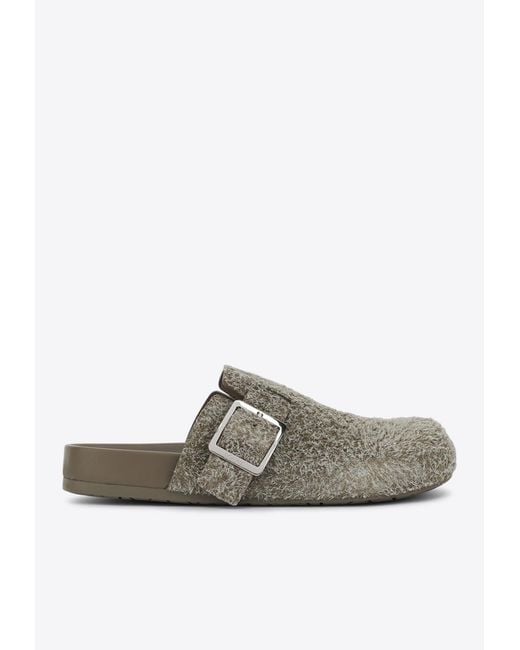 Loewe Green Ease Buckle Brushed Suede Clogs for men