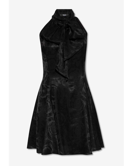 Versace Black Barocco Jacquard Satin Mini Dress