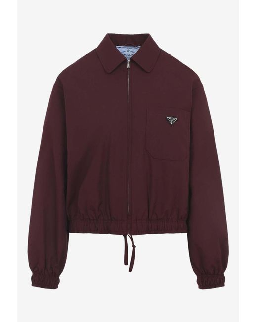 Prada Purple Logo-Plaque Zip-Up Jacket