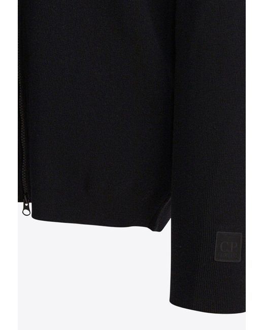 C P Company Blue Zipper Wool-Blend Cardigan for men