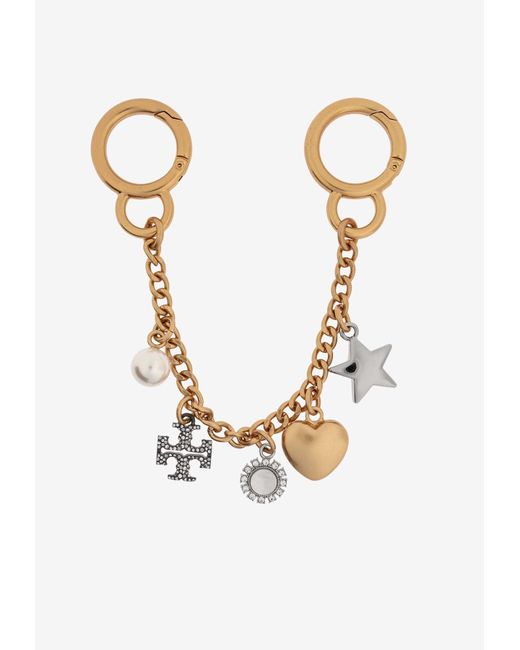 Tory Burch White Charms Chain Key-Ring