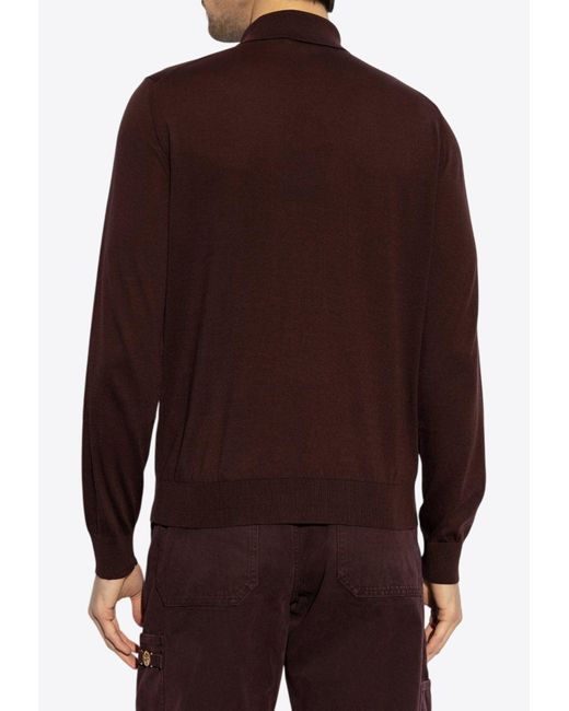 Versace Brown Logo Label Long-Sleeved Polo T-Shirt for men