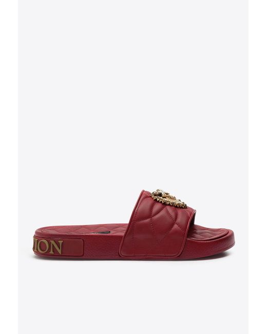 Dolce & Gabbana Red Devotion Matelassé Leather Slides