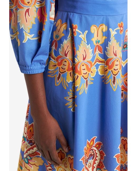 Etro Blue Printed Poplin Midi Skirt